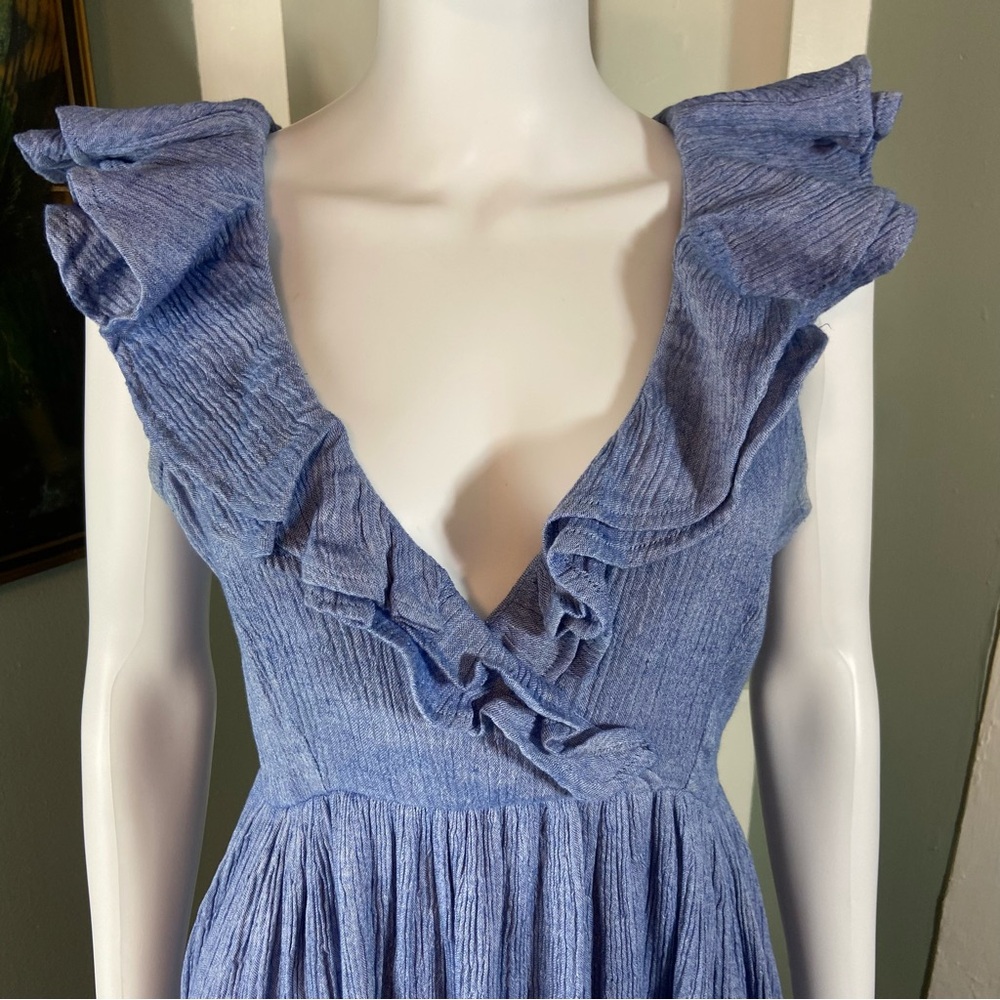 Hatch Sz 2 Sarah Maternity Steel Blue Gauze Cotton India Ruffle Midi Maxi Dress - Picture 2 of 11